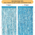 3 Pack Blue Wavy Tinsel Foil Fringe Curtain - 6.6 ft x 3.3 ft Foil Backdrop Photo Booth Props for Mermaid Birthday Under The Sea Party,Baby Shark Birthday Decorations