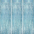 3 Pack 3.3 x 8.2 ft Laser Blue Foil Fringe Backdrop Curtains, Tinsel Streamers Party Decorations, Fringe Backdrop