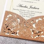 DORIS HOME 50pcs Laser Cut Quinceanera Invitations Terracotta Glitter, 4.7x7.1 Personalized Quince Invitations for 15th Birthday, Invitation cards for Sweet 16 with Envelopes