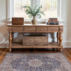 Bloom Rugs Washable Non-Slip 3' x 5' Rug - Dark Blue/Beige Traditional Medallion Area Rug for Living Room, Bedroom, Dining Room, and Kitchen - Exact Size: 3' x 5'