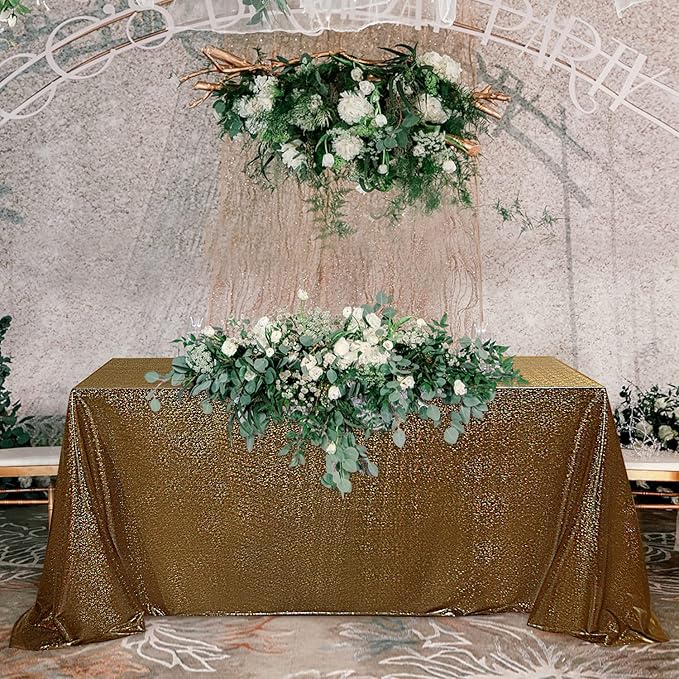 Fitable Black&Gold Sequin Tablecloth for Parties 60x102 Inch - Sparkle Glitter Table Cloth Laser Round Overlay for Wedding Baby Shower Ceremony Birthday Holiday Banquet