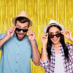 2 Pack Gold Tinsel Backdrop, 3.28 FT x 7.05 FT Metallic Fringe Curtain, Gold Color Graduation Backdrop Party Streamers, Party Supplies Door Decorations for Birthday Anniversaries