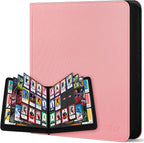 12 Pocket Card Binder, Zipper Trading Card Binder, 720 Large Capacity Side Loading Non-Ring Card Album, Double Sided Acid-Free Card Protector Binder, Card Collection for TCG, MTG, Sport Card, Pink