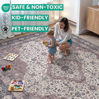 Bloom Rugs Washable Non-Slip 6' x 9' Rug - Cream/Green Traditional Medallion Area Rug for Living Room, Bedroom, Dining Room, and Kitchen - Exact Size: 6' x 9'
