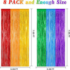 8 Pack Rainbow Backdrop, 3.28 FT x 7.05 FT Backdrop Curtains, Metallic Fringe Curtains Tinsel Bakdrop Party Streamer, Wedding Decor Rainbow Party Decorations Pride Photo Booth Props
