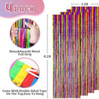 4 Pack 3.3x8.2 Feet Rainbow Foil Fringe Backdrop Curtains, Tinsel Streamers Birthday Party Decorations, Fringe Backdrop for Graduation, Baby Shower, Gender Reveal, Disco Party