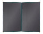 Goodsmart Pajco Style Restaurant Menu Covers – Pack of 10, Side-Loading Menu Holders, Single Stitched Edge, Clear Vinyl Menu Sleeves, Leatherette Trim, Gold Corners, Green, 2 View (8.5" x 14")