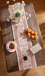 ISAENNE Designer Vintage Linen Table Runner 102 Inches Long,Red Floral Pattern Modern Decor Table Runners for Dining Tables,Thanksgiving,Kitchen Tables,Christmas,Banquet,12"*102"-Chamonix A