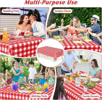 4Pack Plastic Table Cloth Ddisposable, 54" x 108" Table Cloth Rectangle Table, Waterproof Red and White Checkered Tablecloth, Outdoor Picnic Table Cover for Birthday Party Gathering Holiday Dinner