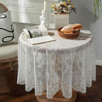 Gorgeous Round Lace Tablecloth,Vintage Floral Embroidered Table Cloths, Chic Round Table Cover for Wedding Banquet HolidayDinner Tables 60INCH (White)