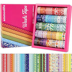 emmoolife 50 Rolls Washi Tape Set, 15mm Wide Rainbow Colored Tape Aesthetic Design Masking Decorative Tape for Scrapbooking Supplies, Bullet Journaling, Junk Journal, Wrapping Planners, DIY Arts Craft