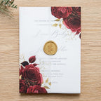 PONATIA 50 Pieces Vellum Jackets for 5x7 Invitation Cards - Red Flowers Printed Vellum Sleeves, Quinceanera Wedding Invitation Cards Wraps, Transparent Christmas Gift Cards Jackets
