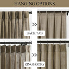 Vision Home Brown Pinch Pleated Semi Sheer Curtains Textured Linen Blended Light Filtering Window Curtains 72 inch for Living Room Bedroom Pinch Pleat Drapes with Hooks 2 Panels 40" Wx72 L