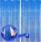 2 Pack Laser Blue Foil Fringe Backdrop Curtains, Tinsel Streamers Birthday Party Decorations, Fringe Backdrop for Graduation, Baby Shower, Gender Reveal, Disco Party