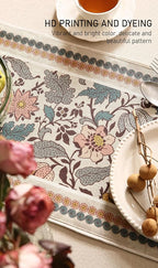 ISAENNE Designer Bohemian Linen Table Runner 87 Inches Long,Elegant Lotus Flowers Pattern Decor Table Runners for Dining Tables,Thanksgiving,Kitchen Tables,Christmas,12"*87"-Hazel A