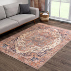 Bloom Rugs Washable 8' x 10' Rug - Beige/Terracotta Traditional Area Rug for Living Room, Bedroom, Dining Room, and Kitchen - Exact Size: 8' x 10'
