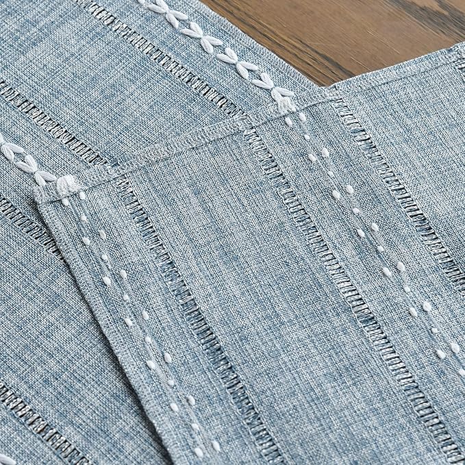 Artoid Mode Dusty Blue Cotton Linen Table Runner, Seasonal Rustic Embroidered Hollow Kitchen Dining Table Decoration for Home Party Decor 13x90 Inch