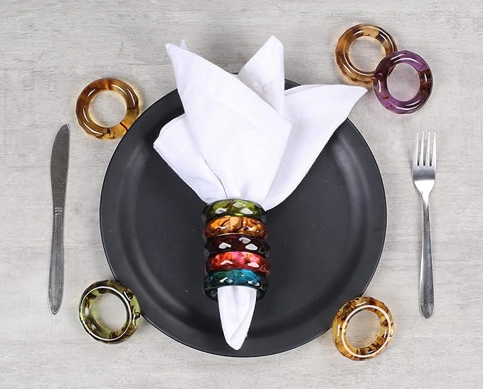 Epoxy Resin Napkin Holders for Cloth Napkins Set of 12 - Decorative Napkin Holders for Weddings, Parties & Everyday Dining - Diamond-Top Design in 6 Assorted Pastel Colors - CLEENTABLE