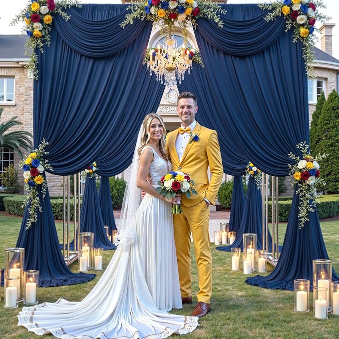 60×14ft Wrinkle Free Navy Blue Backdrop Curtain for Wedding Parties,12 Panels 5×14ft Height Soft Silky Polyester Photo Backdrop Drapes Curtains for Birthday Photography Stage Events Background Cloth