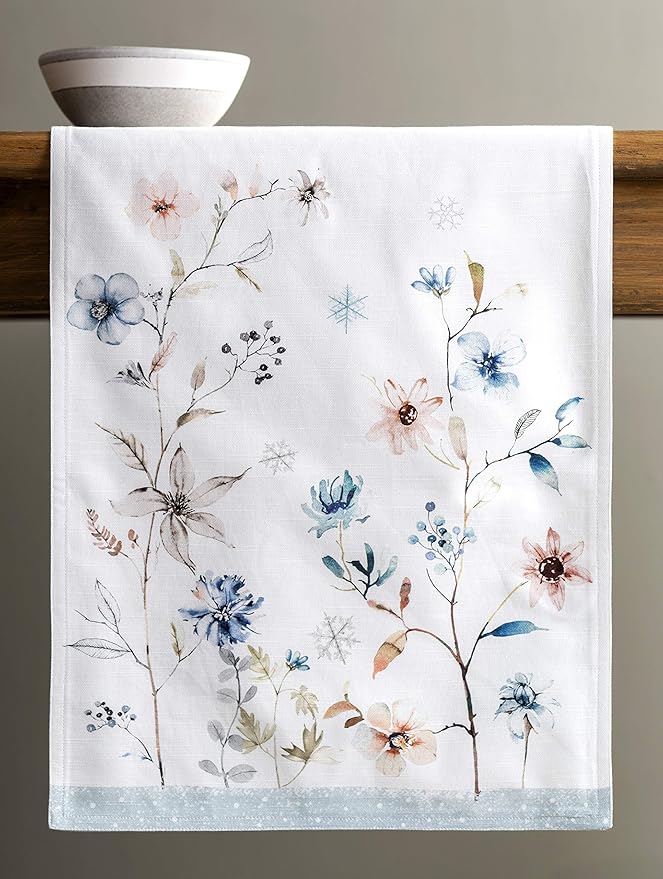 Maison d' Hermine Table Runner 100% Cotton Double Layer Table Runners 108 inches Long Decorative for Home Kitchen Dining Party Baby Shower Wedding Bridal Shower (Ice Florals, 14.50" x 108")