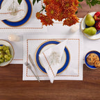 Cotton Linen Dinner Napkins 20 x 20 Inch – White Cloth Napkins with Motif Embroidery – Set of 4 Washable Fabric Napkins for Spring, Summer, Wedding Decoration, Gift