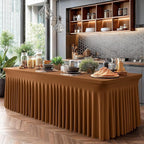 Wish Care 2 Pack Brown Spandex Table Clothes for 4 Foot Rectangle Tables, 4FT Wrinkle Free Fitted Tablecloths Ruffles Design Table Cover for Party, Banquet, Wedding and Events