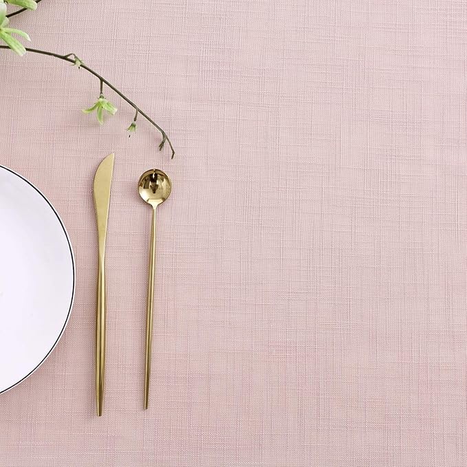 maxmill Lux Faux Linen Tablecloth with Slubby Yarn Textured Weaves Wrinkle Resistant Anti-Shrink Soft Table Cloth for Kitchen Dining Restaurant Tabletop Rectangle 60 x 120 Inch Blush