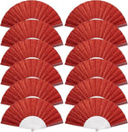 12 Pack Handheld Fan,Folding Hand Glitter Fan with Shining Transparent Fan Rib – Ideal for Wedding, Church, Festival, Dance, Tea Party, Club, and EDM Accessories, Red