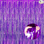 4 Pack Purple Foil Fringe Curtain Backdrop, 3.28Ft x 8.2Ft Metallic Tinsel Foil Fringe Streamer for Party, Photo Booth Props, Birthday, 2022 Graduation Decoration Party Supplies