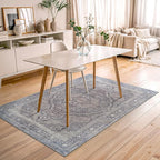 Bloom Rugs Washable Non-Slip 4' x 6' Rug - Blue/Steel Gray/Beige Traditional Medallion Area Rug for Living Room, Bedroom, Dining Room, and Kitchen - Exact Size: 4' x 6'