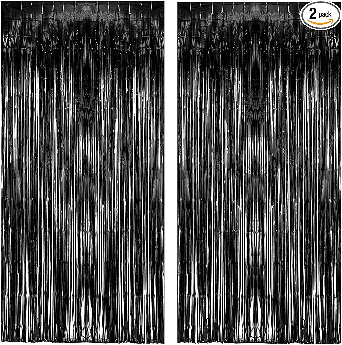 Black Tinsel Backdrop Curtain - GREATRIL Tinsel Curtain Party Backdrop Streamers for Wizard Birthdays/Stranger Theme/Doorway/Halloween Decorations Party - 2 Packs