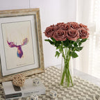 Artificial Rose 10pcs Open Flower Bouquet Faux Rose Stems for Wedding Arrangement, Bridal Bouquet, Centerpiece, Fake Faux Silk Flowers (Dusty Rose)