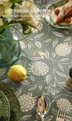 ISAENNE Designer Grayish Green Linen Small Round Tablecloth,Floral Stain Resistant Table Cloth,Fall Vintage Decor Tablecloths for Dining Thanksgiving Kitchen Party,Diameter 55"-Andrew A