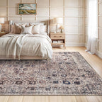 Bloom Rugs Washable Non-Slip 9' x 12' Rug - Light Tan/Blue Traditional Oriental Area Rug for Living Room, Bedroom, Dining Room, and Kitchen - Exact Size: 9' x 12'