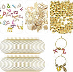 50 Sets Wine Glass Charms, Wine Charms for Stem Glasses, DIY Reusable Drink Markers for Weddings & Bachelorette with Alphabet Beads