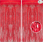 Foil Fringe Curtain Christmas Party Decorations - Red Metallic Tinsel Photo Booth Backdrop Party Steamers Curtains for Christmas New Years Valentines Engagement Celebration Party