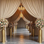 PartyVillage 20ft×15ft Beige Backdrop Curtain for Wedding Parties, 4 Panels Wrinkle Free 15 FT Long Polyester Photo Backdrop Drapes Back Drop Cloth for Birthday Photography Background