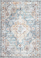 Bloom Rugs Washable Non-Slip 4' x 6' Rug - Teal/Peach Traditional Area Rug for Living Room, Bedroom, Dining Room, and Kitchen - Exact Size: 4' x 6'