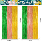 2 Pack Luau Decorations, 3.28 FT x 7.05 FT Summer Party Streamer, Green Brown Yellow Backdrop Tinsel Curtains Fringe Curtains, Metallic Hawaiian Supplies Aloha Party Decor