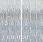 2 Pack Silver Glitter Backdrop Party Decorations Tinsel Streamers Foil Fringe Curtains Shimmer Wall Backdrop Christmas Birthday Bachelorette Party Wedding Decor Supplies