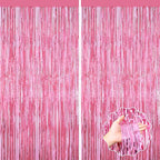 Pink Party Decorations, 2Pack Glitter Pink Backdrop, Metallic Tinsel Backdrop Fringe Curtains Backdrop Curtains, Photo Backdrop Party Supplies Wedding Engagement Christmas Birthday Party Decorations