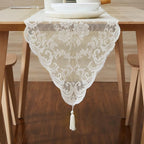 LinenZone Ivory Table Runner with 2 Tassels for Rustic Vintage Decor. Lace Table Runner Works Great As Wedding, Thanksgiving, Christmas Decor (Mia 14 x 96, Ivory)