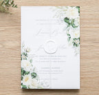 PONATIA 50 PCS Vellum Jackets for 5x7 Invitations- 135gsm White Floral Printed Vellum Sleeves, Quinceanera Wedding Invitation Cards Wraps, Green Flower Transparent Jacket