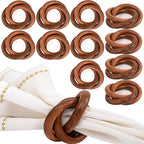 Three Ring Napkin Rings Set of 8, Decorative Handcuff Serviette Ring, Napkin Holders Bulk for Party Decoration, Dinning Table, Everyday, Family Gatherings Tabletop Décor (Brown) - CLEENTABLE