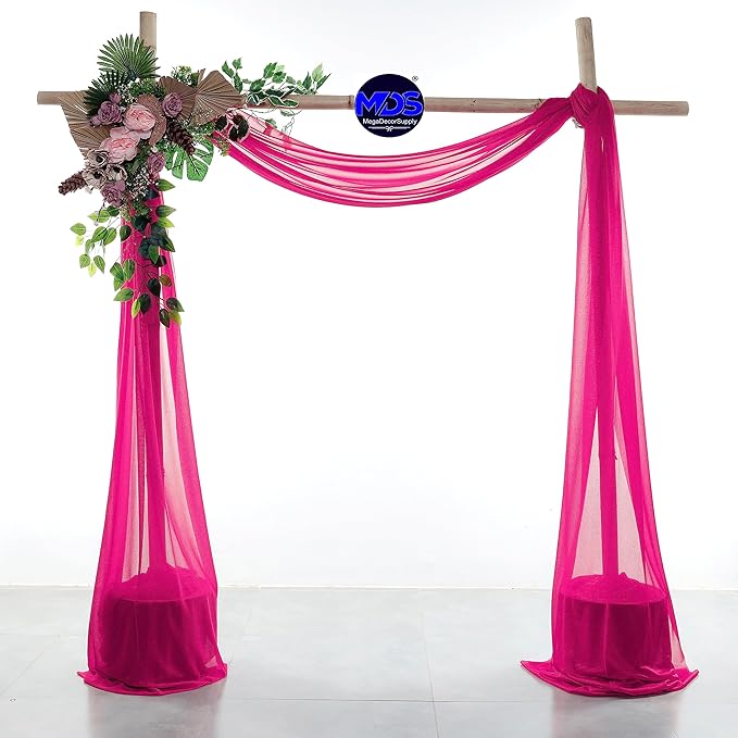 MDS Halloween Chiffon Draping Fabric - 2 Panel, 30" Wide x 50ft Long - Sheer Spooky Arbor & Canopy Drapery for Haunted House Backdrops, Party Ceilings, DIY Costumes & Themed Events - Hot Pink