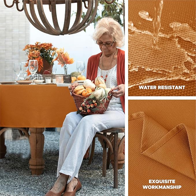 Biscaynebay Fall Tablecloth Textured Fabric 60x108 Inch Rectangular, Bronze Thanksgiving Autumn Harvest Water Resistant Fabric Tablecloths for Kitchen, Dining, Wedding, Parties Machine Washable