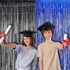 Foil Fringe Curtain Party Decorations - Black Blue Metallic Tinsel Photo Booth Backdrop Party Steamers Curtains for Birthdays Christmas New Years Homecoming Decoration