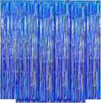 5 Pack Blue Fringe Foil Curtains 3.2ft x 8.2ft Tinsel Backdrop Streamers for Birthday Party Decoration Wedding Christmas Decoration (Navy)