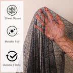Snowkingdom Halloween Table Runner, 10 FT Black Spider Web Runners Metallic Sequin Sheer Chiffon Gauze Cheesecloth, Black Party Decorations for Halloween Kitchen Dinner Table Birthday Home Indoor