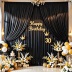 Black Satin Backdrop Curtains 2 Panels - Glitter Photo Drapes for Baby Shower, 10x10FT Shimmer Back Drop Cloth, Wrinkle Free for Birthday Party Prom Wedding Photoshoot Background